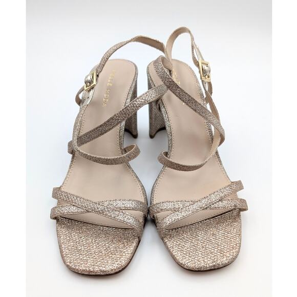 Pelle Moda Noreen Gold Glitter Strappy Block Heels Women's Size US7M EU38 - Picture 2 of 9